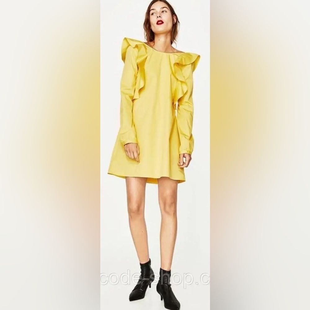 Zara Yellow Backless Ruffle Dress, S - Picture 2 of 11